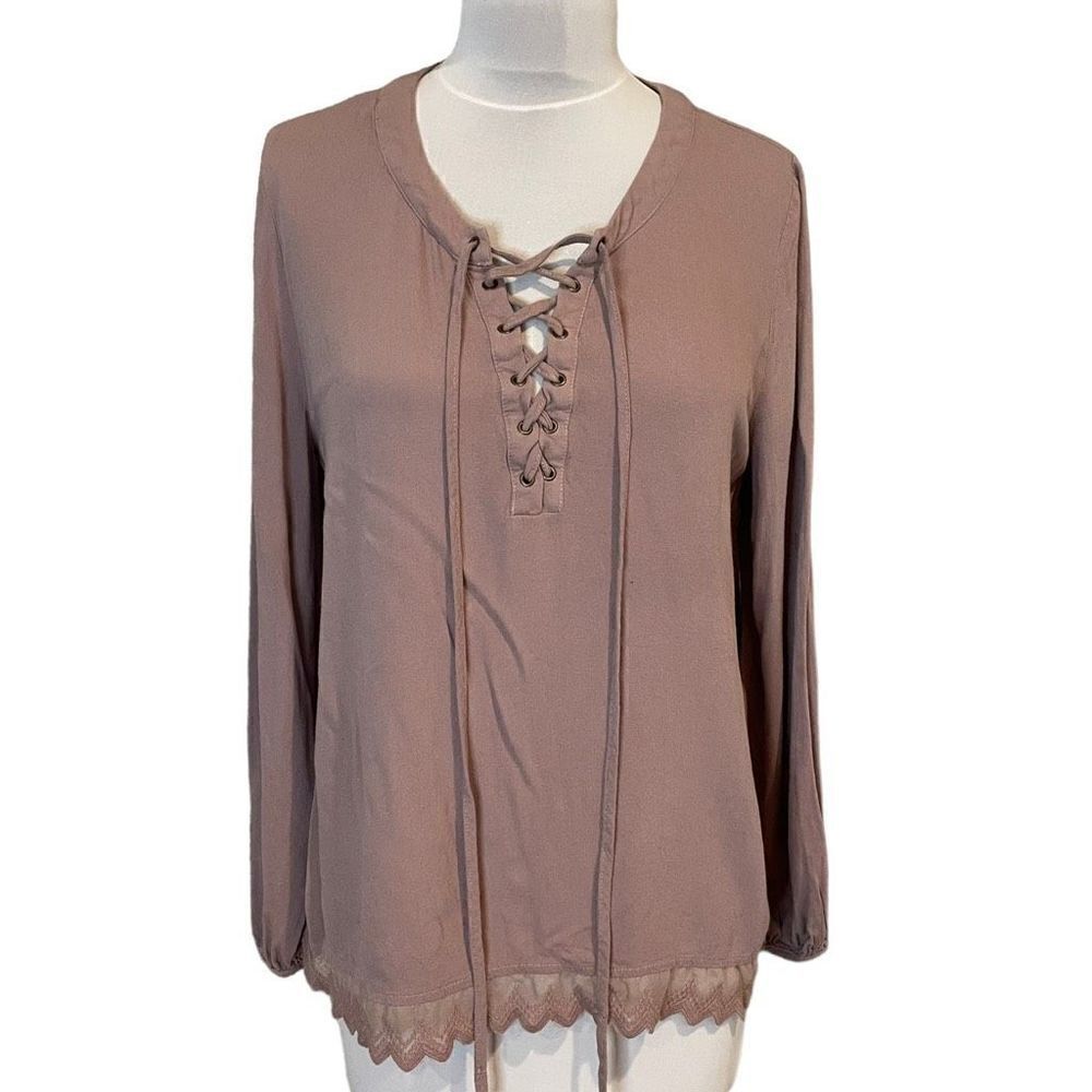 Blu Pepper Lilac lavender purple lace long sleeve tunic shirt Medium romantic